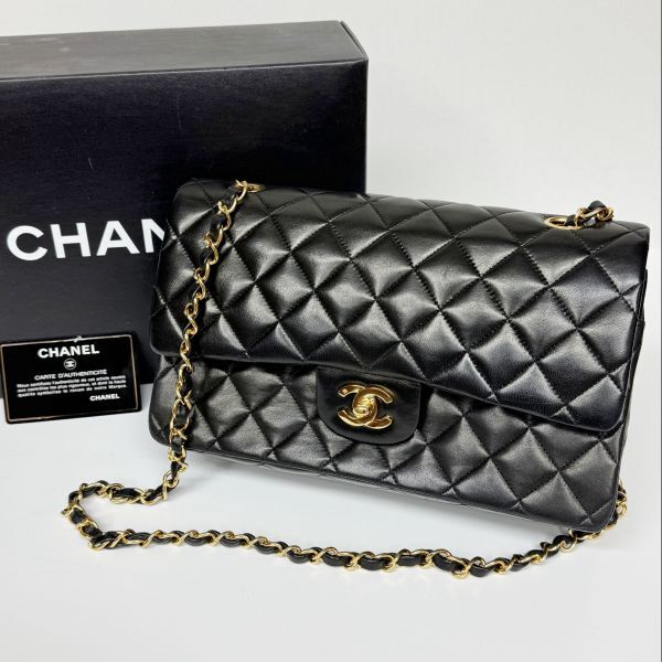 CHANEL シャネル マトラッセ 25 チェーンショルダーバッグ ラムスキン ブラック