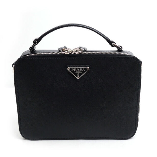 PRADA プラダ ブリック サフィアーノレザーバッグ ハンドバッグ ブラック