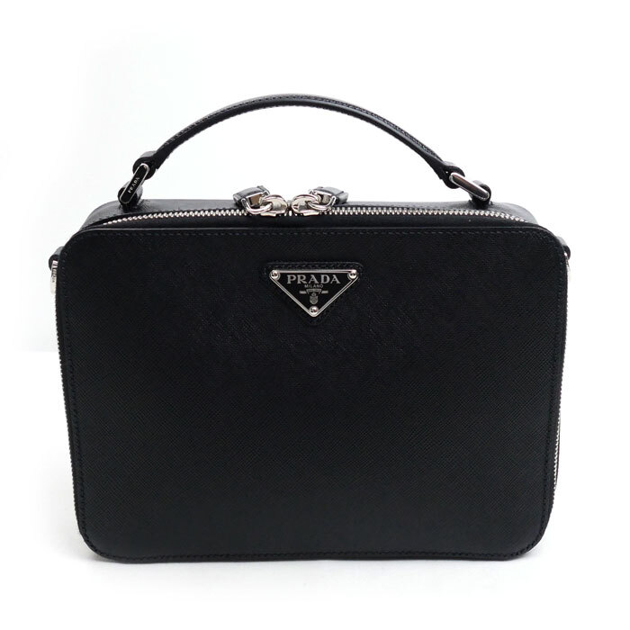 PRADA プラダ ブリック サフィアーノレザーバッグ ハンドバッグ ブラック