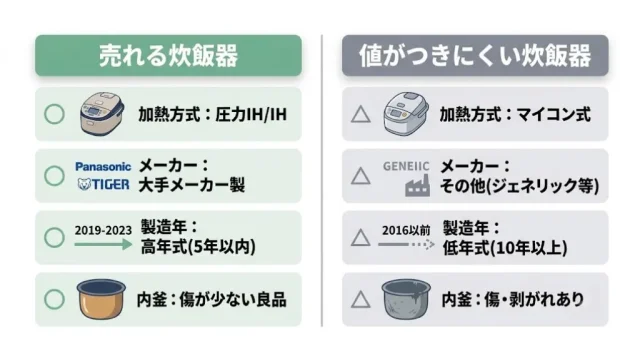 売れる炊飯器 / 値がつきにくい炊飯器