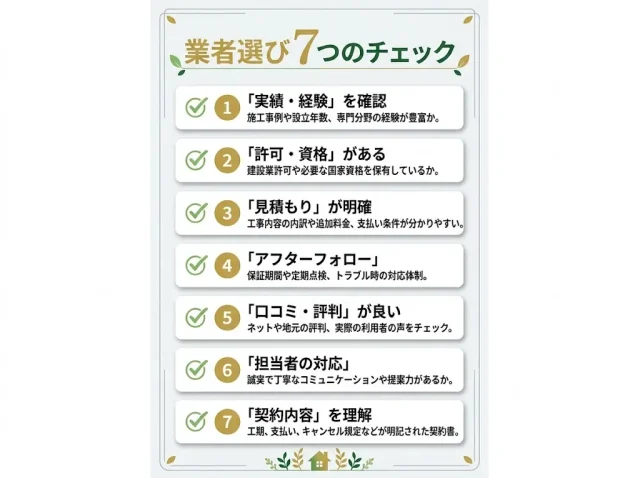 業者の選び方7つのチェックポイントをリストにしてわかりやすくした画像