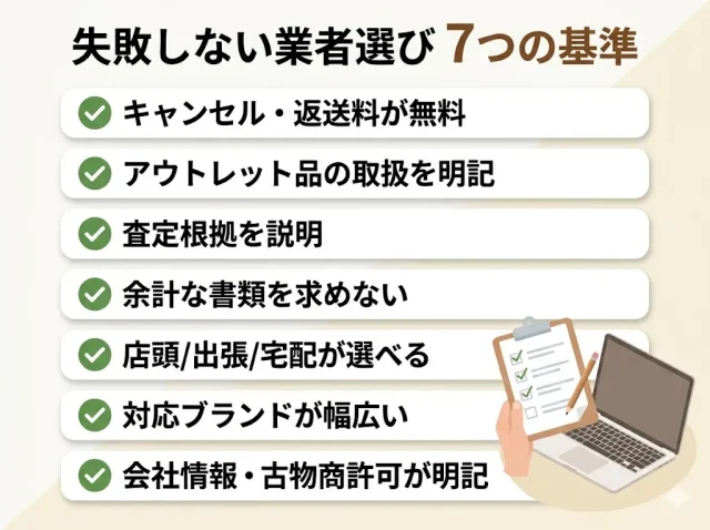 失敗しない業者選び 7つの基準をリストにしてわかりやすくした画像