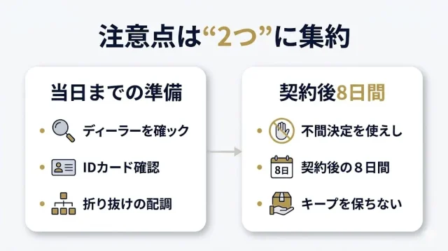 出張買取の注意点は「当日までの準備」と「契約後8日間」に集約される