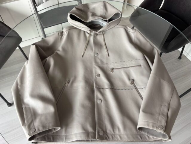 HERMES エルメス フーデッドレザーブルゾンジャケット サイズ52