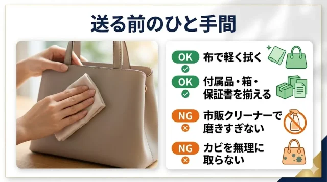 査定額を少しでも高くするために送る前にやるべきことがまとめられた画像