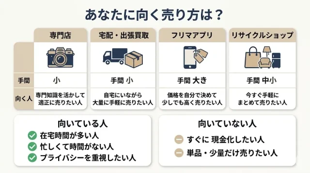 どこで売る?売り方の比較と「あなたに向く方法」