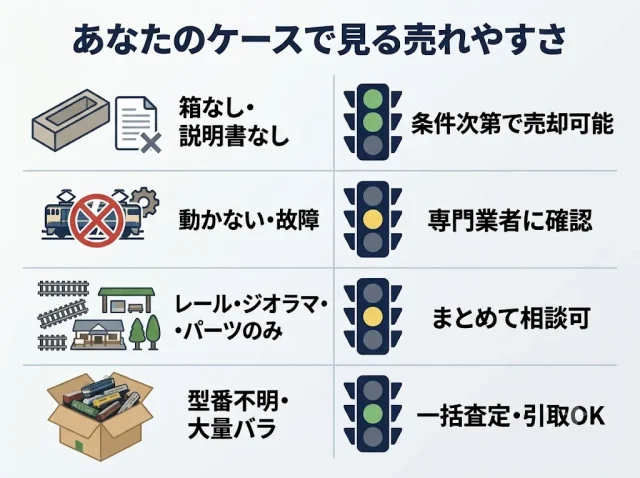あなたのケースはどれ？状況別「売れる・要確認・つきにくい」
