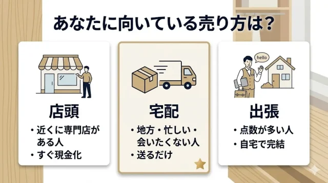 店頭・宅配・出張、どれが向いている?