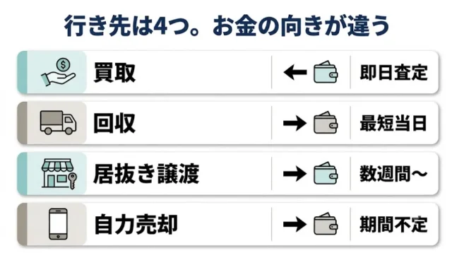 行き先は4つ。お金の向きが違う