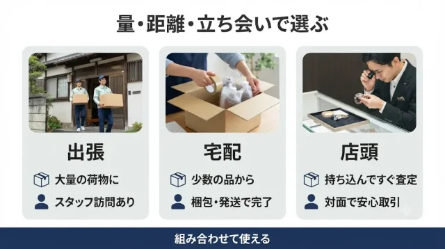 出張・宅配・店頭、大量売却ではどれを選ぶ？
