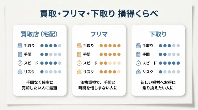 買取・フリマ・下取り 損得くらべ