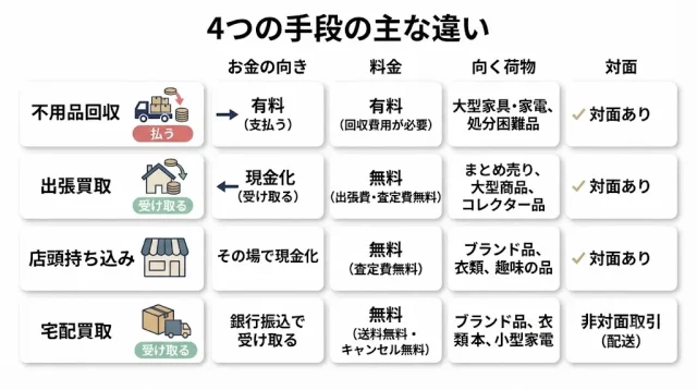 4つの手段のちがい早わかり