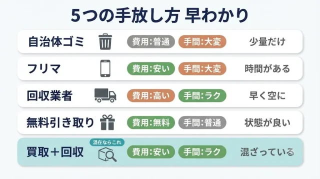 5つの手放し方、費用と手間はこう違う