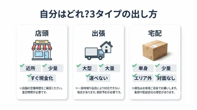 出し方3タイプの使い分け(店頭・出張・宅配)—自分はどれ?
