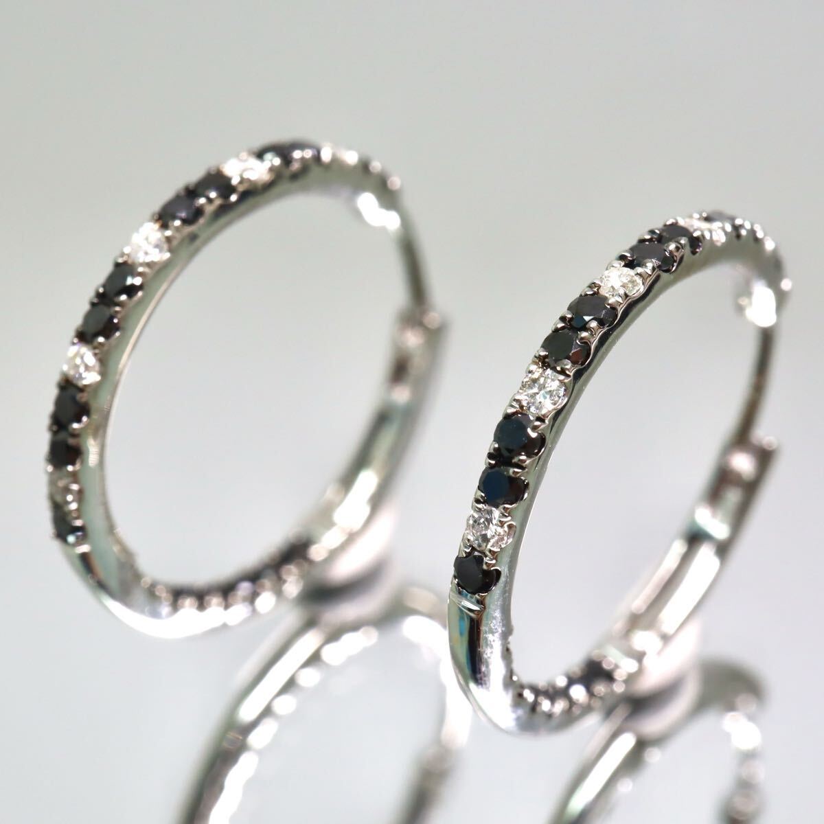Pt900 天然ブラックダイヤモンド/ダイヤモンドピアス 0.25/0.25ct
