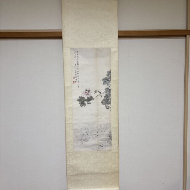 掛軸 花鳥図 水墨画 紙本 中国古美術