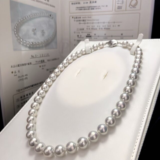 アコヤ真珠 パールネックレス ナチュラルブルー 8.5～9.0mm