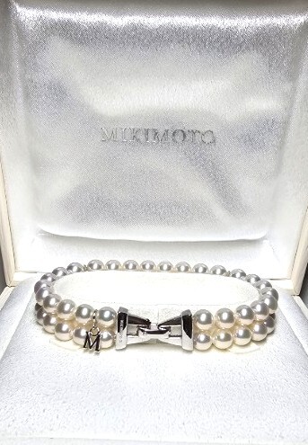 MIKIMOTO ミキモト ベビーパール ブレスレット Mチャーム付き シルバー