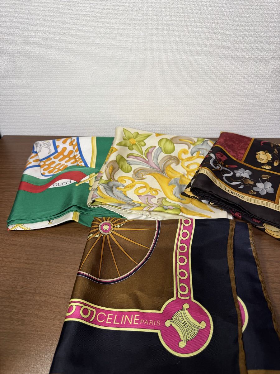 ヴィンテージスカーフまとめ4点 CELINE ロエベ GUCCI