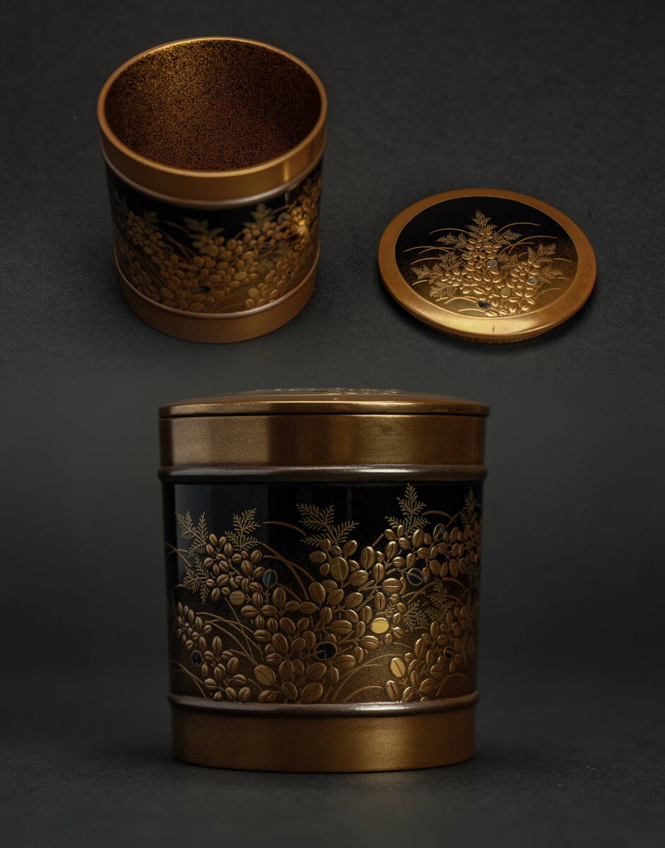 時代漆器 金高蒔絵 秋草図 茶入 中次 梨地 螺鈿