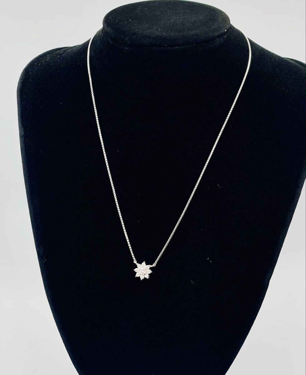 pt850 プラチナ 天然ダイヤモンド フラワーデザイン ネックレス 0.5ct