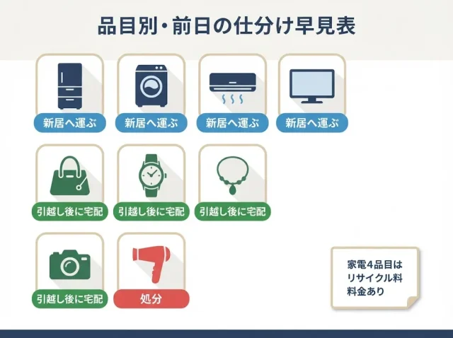 品目別:前日に「売る/持っていく/後で送る」の分け方