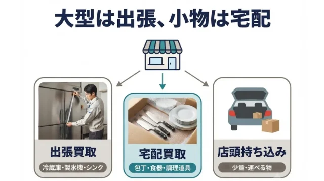 大型は出張、小物は宅配という使い分け