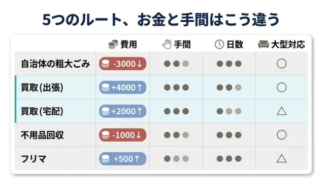 粗大ごみ・買取・不用品回収・フリマ、結局どれが得?費用と手間で比較