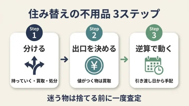 住み替えの不用品は「分ける→出口を決める→逆算で動く」