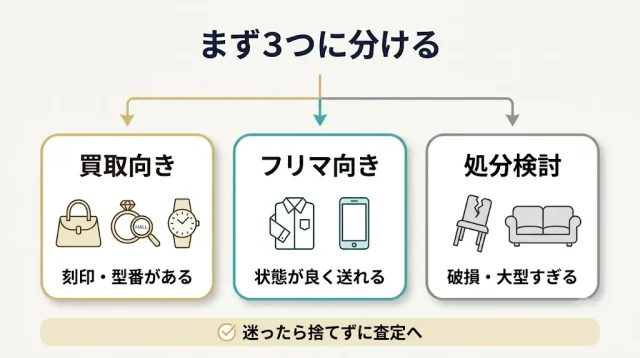 STEP1 仕分け|あなたの不用品は「売れる/フリマ向き/処分」のどれ?
