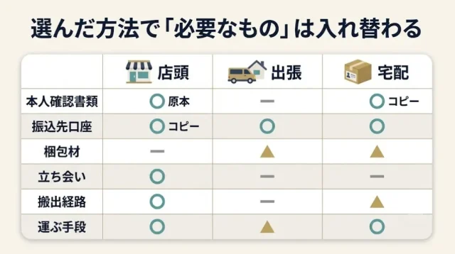 店頭・出張・宅配で必要なものはこう変わる
