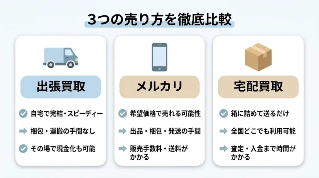 あなたはどっち?出張買取・メルカリ・宅配の早見表