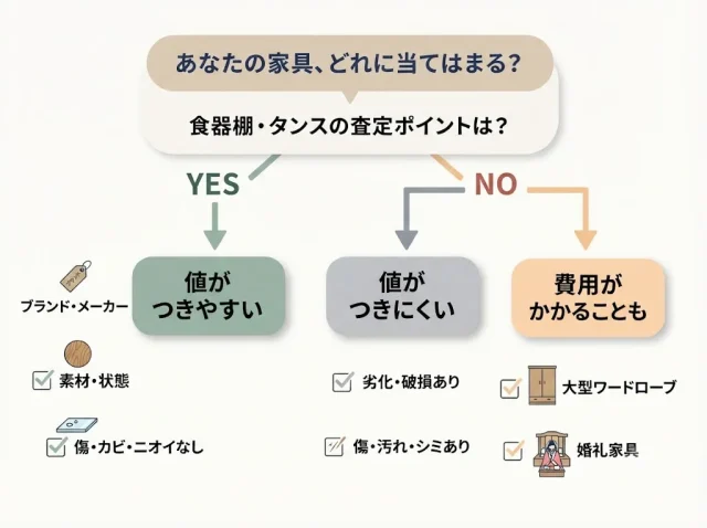 あなたの食器棚・タンスは「値がつく・つかない・費用がかかる」どれ?