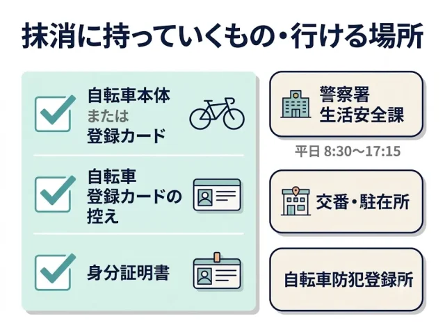 防犯登録の抹消：いつ・どこで・何を持っていくか