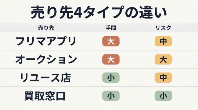  売り先はどう選ぶ?|フリマ・オークション・リユース店・専門店の比較