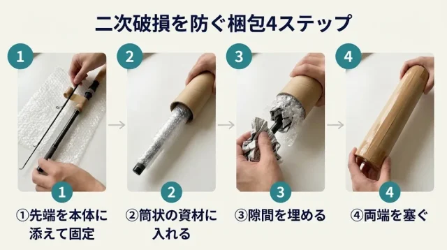 折れた竿を送るときの梱包 ─ 二次破損を防ぐために
