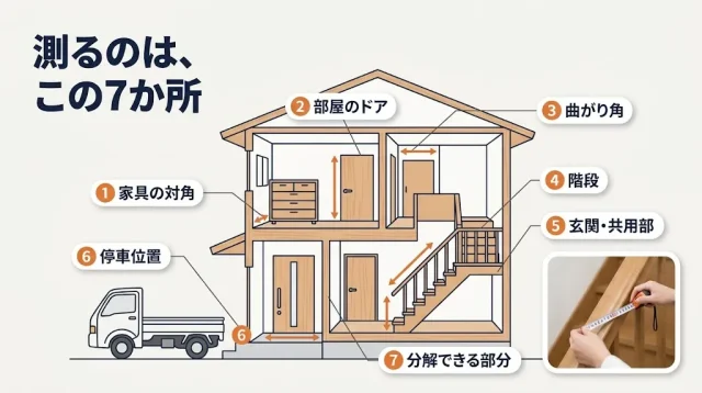 搬出前に測る7か所と、数字の読み方