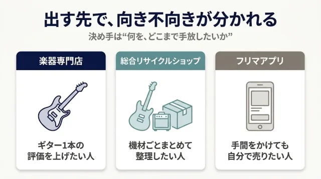 どこに出すべきか|楽器専門店・リサイクルショップ・フリマの使い分け
