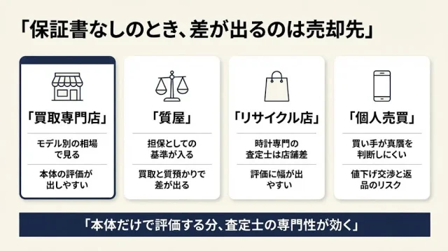 保証書なしのロレックスは「どこに売るか」で条件が変わる