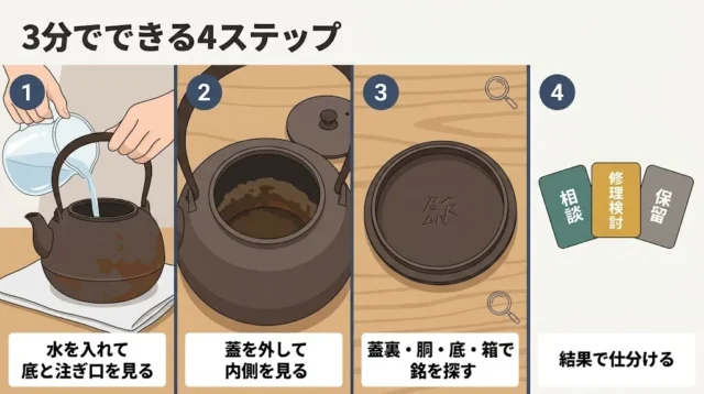 鉄瓶 サビ・水漏れでも売れる？3分判定フロー - 広島の総合リサイクル