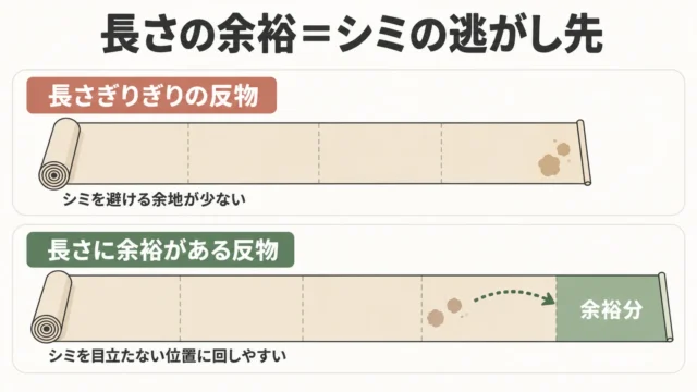 長さに余裕がある反物は、シミを避けて仕立てやすい