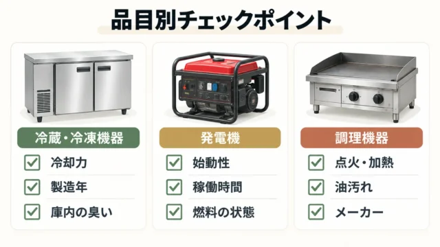 品目別の査定ポイント|冷蔵庫・発電機・調理機器