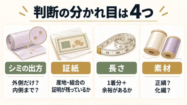 シミのある未仕立て反物は売れる？結論と判断の分かれ目