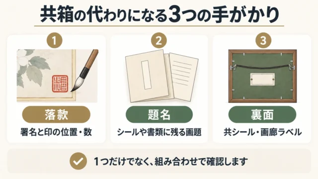 共箱の代わりになる手がかりは「落款・題名・裏面」の3つ