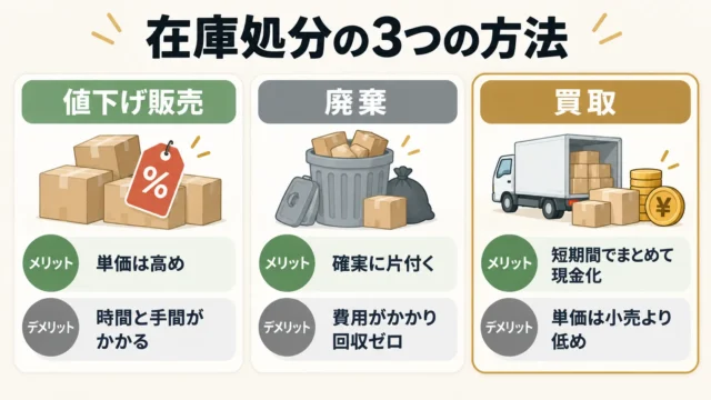 在庫処分の3つの選択肢を比較