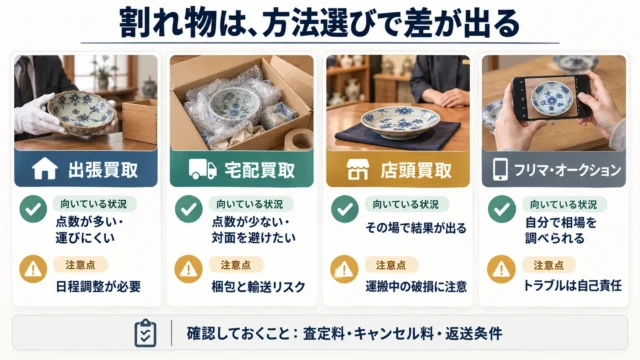 出張・宅配・店頭・個人売買の比較