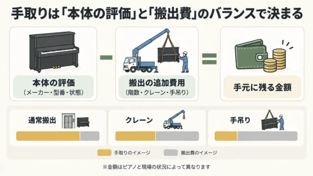 ピアノの価値と搬出費のバランスで考える