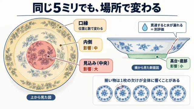 同じ欠けでも金額が違う理由──キズの「場所」と「面積」