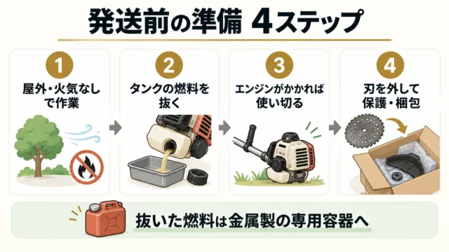 宅配で送る前に、燃料は必ず抜く
