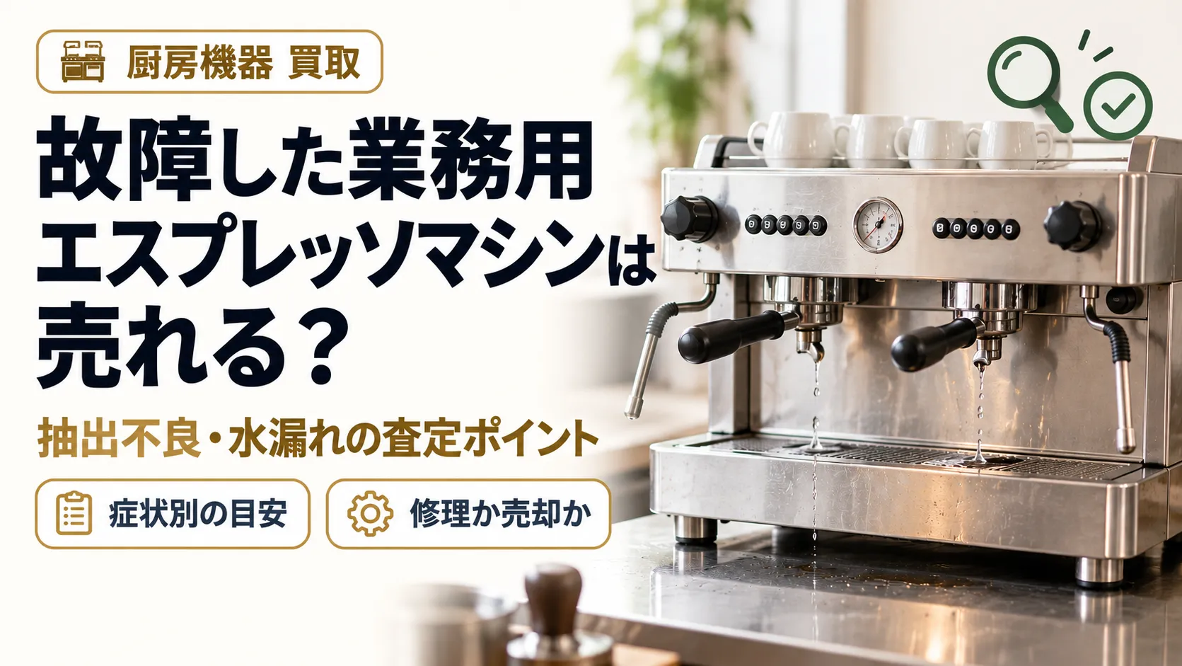 故障した業務用エスプレッソマシンは売れる?抽出不良・水漏れの査定